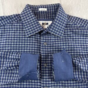 Joseph Abboud Shirt Mens L Blue Gray Plaid Non Iron Long Sleeve Button Up Preppy